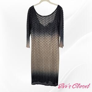 NW Night Way Vintage Sparkling Sequins Chevron Midi Dress Low Back Lining Sz 14W